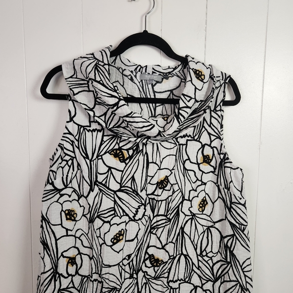 Habitat Clothes to Live In Sleeveless Tunic Cowl Daisy White Black Lagenlook - Picture 2 of 7